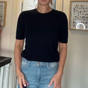 Tory Burch Navy Button Shoulder Knit Sweater | Gold Logo Buttons | Size M